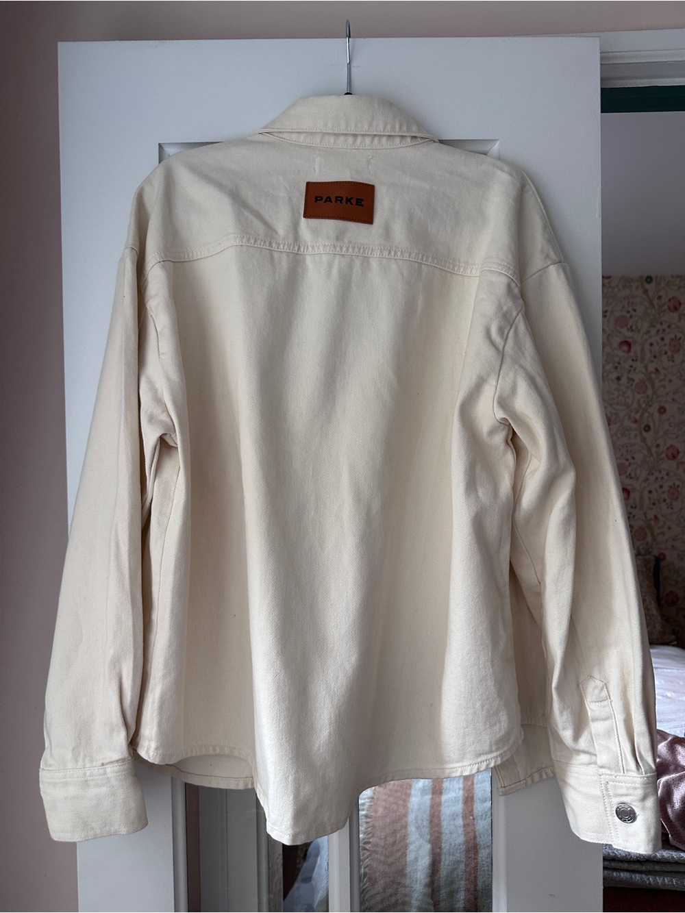 parke cream denim shirt jacket sz L/XL - Picture 6 of 7